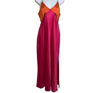 RNWY Runway the Label Revolve Vibrant Pink Orange Maxi Dress Size Medium Slip